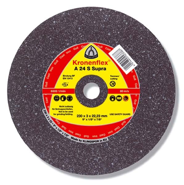Круг отрезной по чугуну Klingspor (Kronenflex) A24S Supra 230*3,0*22