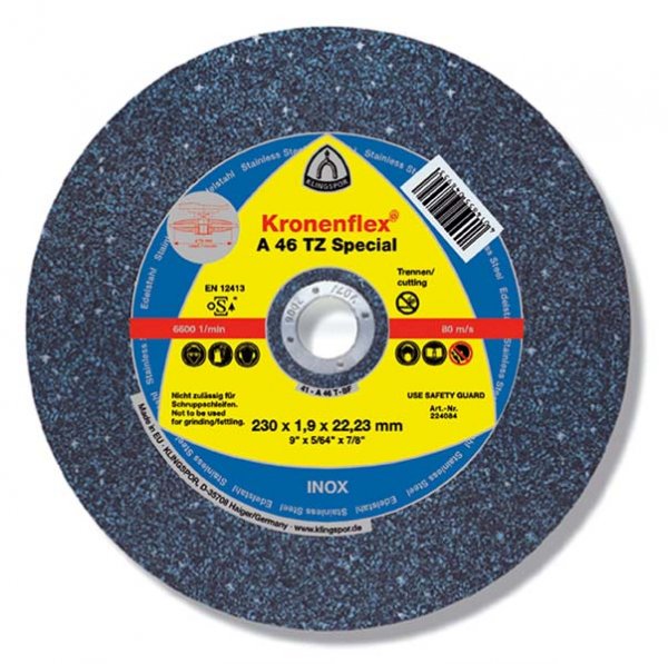 Круг отрезной по нержавейке Klingspor (Kronenflex) A46TZ Special 230*1,9*22